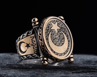 Turkish Star and Moon Ring: Handmade 925 Sterling Silver Men's Jewelry