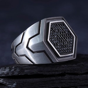 Handcrafted Silver Zircon Ring for Men I Unique Adjustable Jewelry Gift