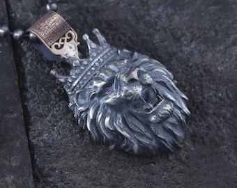 Lion King 925 Sterling Silver Necklace - Crowned Lion Head Pendant