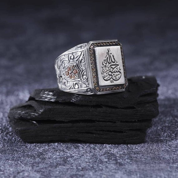 Unique Arabic Script Men's Ring in Sterling Silver - Handcrafted Jewelry