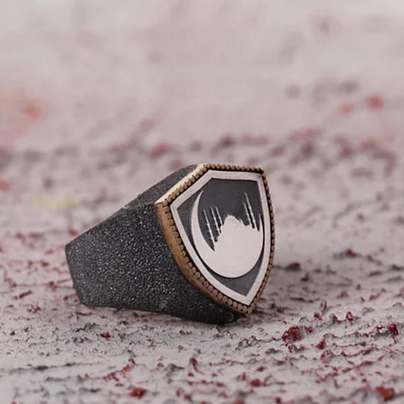 Crescent Moon & Mosque Sterling Silver Ring - Islamic Jewelry