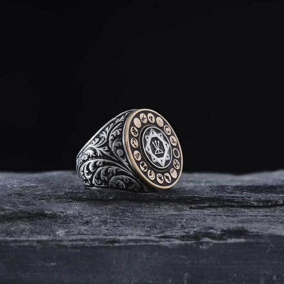 Oguz Kagan Seal Sterling Silver Men's Ring - Turkish Tribal Design
