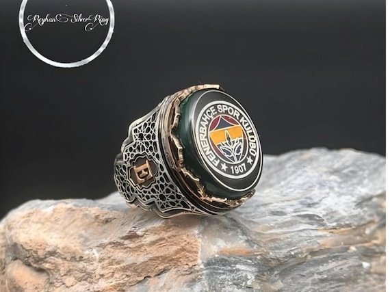 Personalized Amber Stone Football Fan Ring: 925 Sterling Silver, Customizable