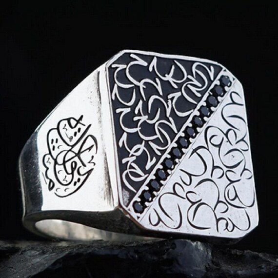 Handmade Personalized Sterling Silver Men's Ring: Black Zircon Stone