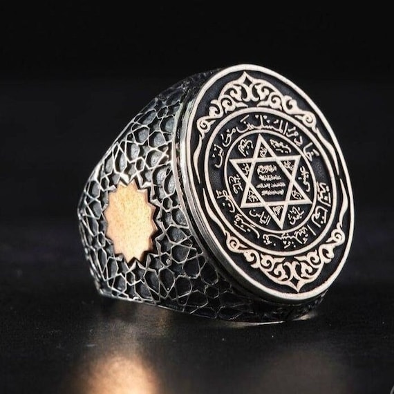 Sterling Silver Solomon Seal Ring: Adjustable Talisman Gift