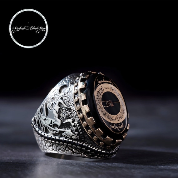 Istanbul 1453 Amber Stone Men's Ring: 925 Sterling Silver Ottoman Design