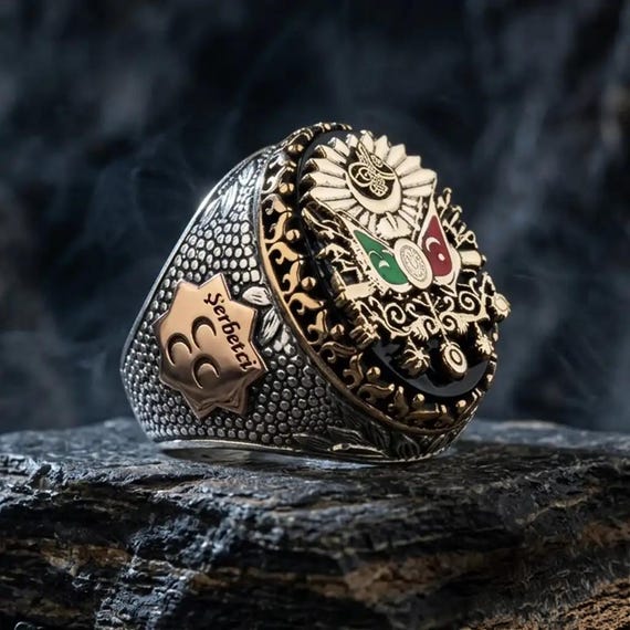 Personalized Ottoman Flag 925 Silver Ring