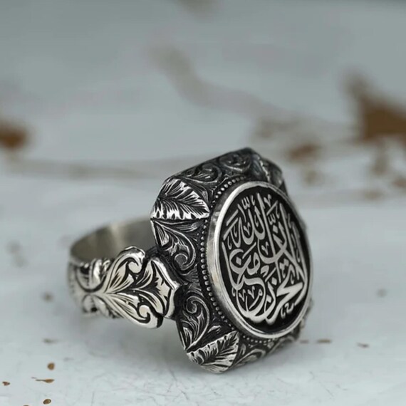 Sterling Silver Arabic Ring – Islamic Engraved Jewelry, Spiritual & Meaningful Gift