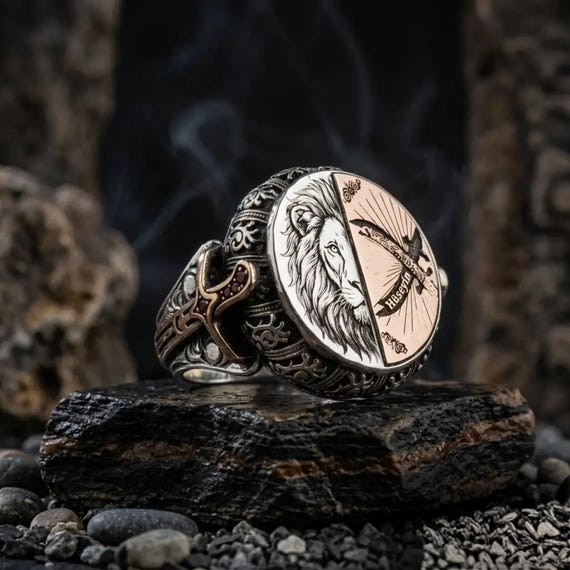 Personalized Zulfiqar Sword and Lion Ring – 925 Sterling Silver