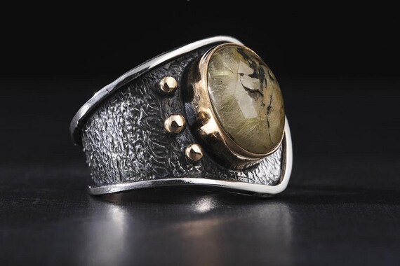 Handmade Golden Rutile Quartz Sterling Silver Ring - Adjustable