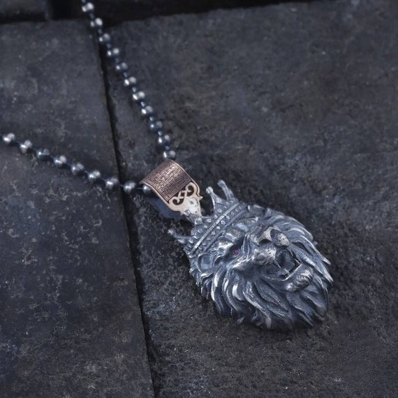 Lion King 925 Sterling Silver Necklace - Crowned Lion Head Pendant