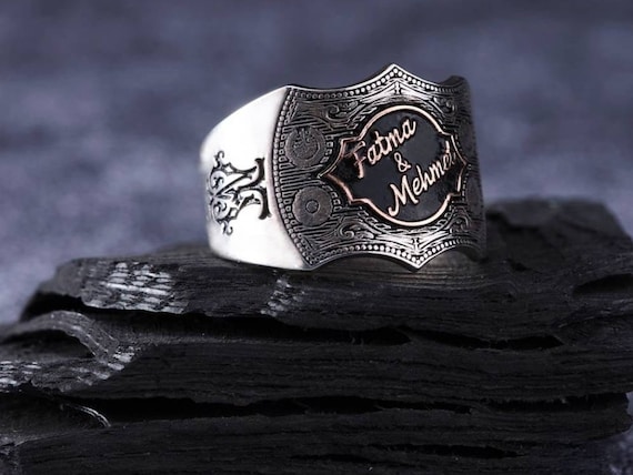 Handmade Engraved Sterling Silver Men's Ring - Turkish Design