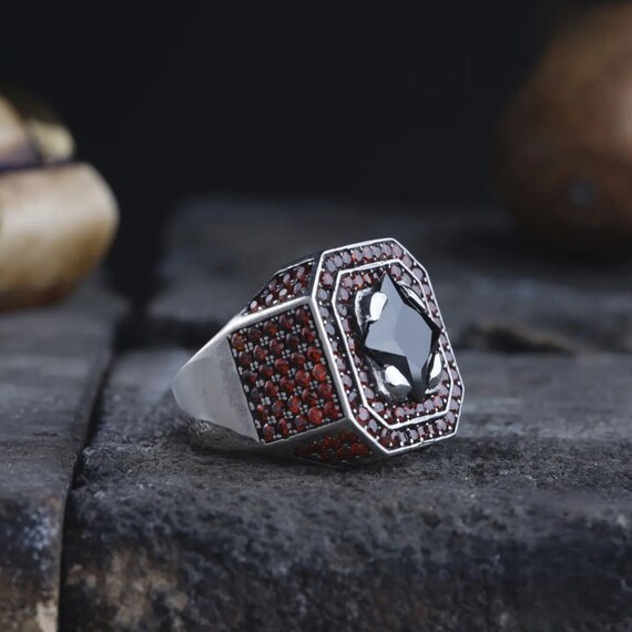 Red Zircon Stone Sterling Silver Ring: Handmade Unisex Jewelry