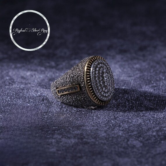 Men's Oval Sterling Silver Ring with White Zircon Stone