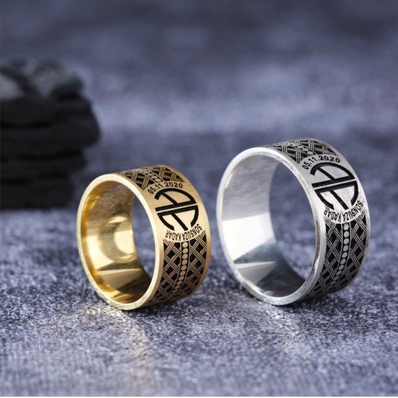 Personalized Wedding Band - Custom Engraved Gold and Silver Ring