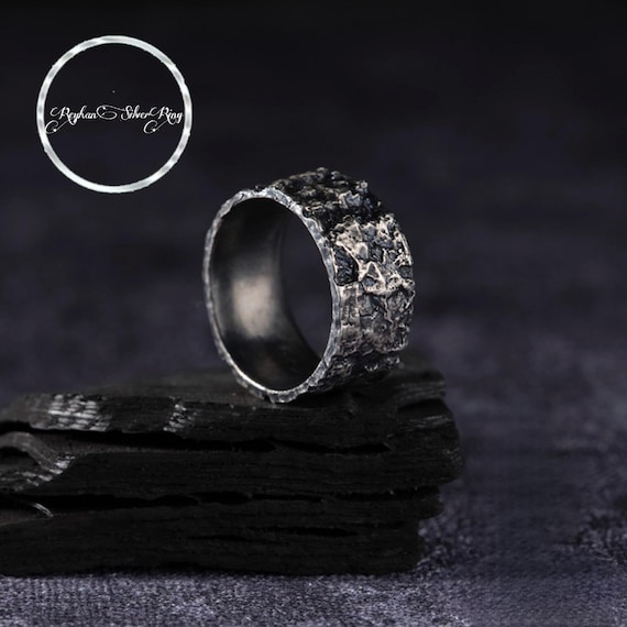 Wall Pattern Silver Wedding Ring - Unique 925 Sterling Jewelry