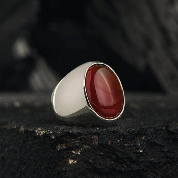 Silver Ring with Brown Agate Stone, Simple Design Jewelry