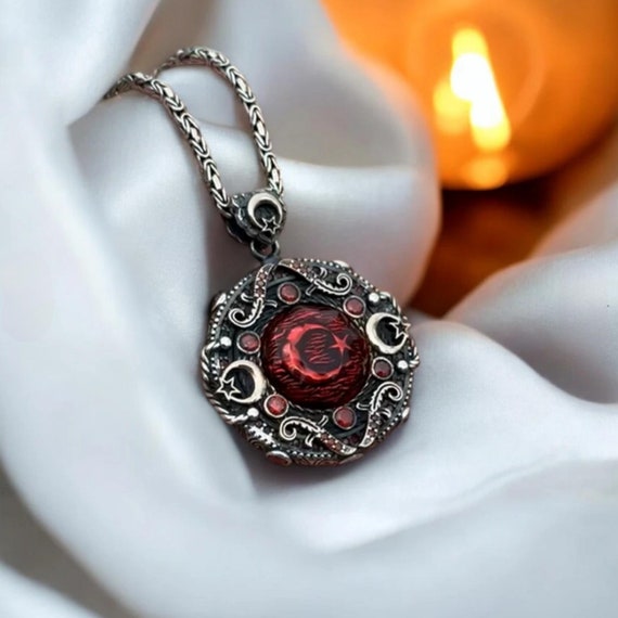 Sterling Silver Medallion Necklace: Turkish Moon Star Design