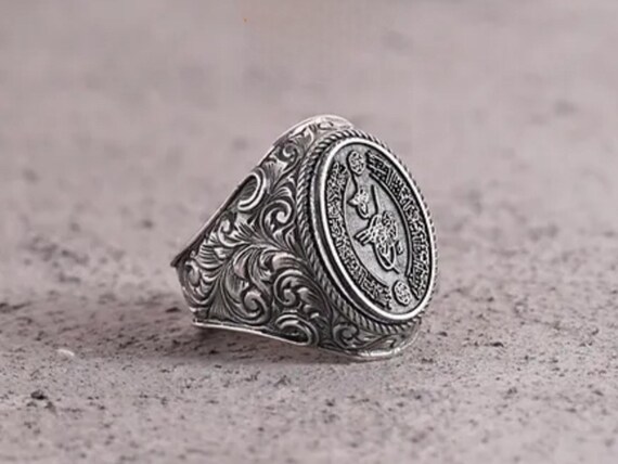 Engraved Sterling Silver Islamic Ring: Ottoman Tughra Arabic Calligraphy