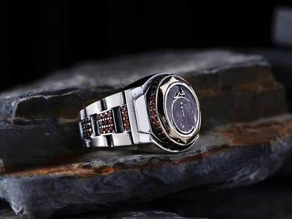 Men's Sterling Silver Hiç Ring: Islamic Gift with Red Topaz