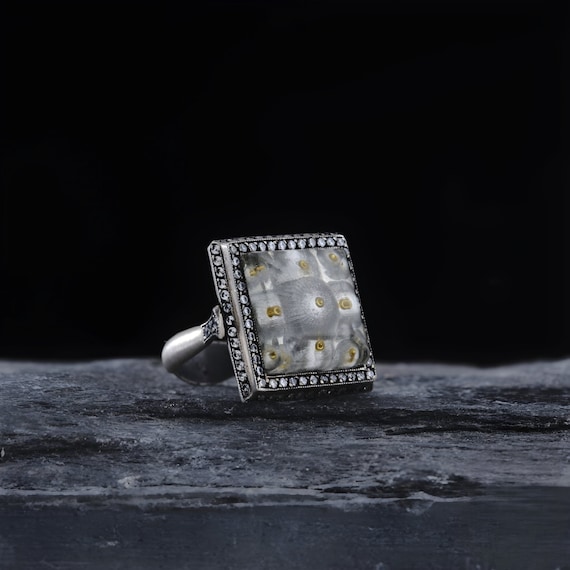 Hagia Sophia Sterling Silver Ring: Negative Carving Art, Adjustable