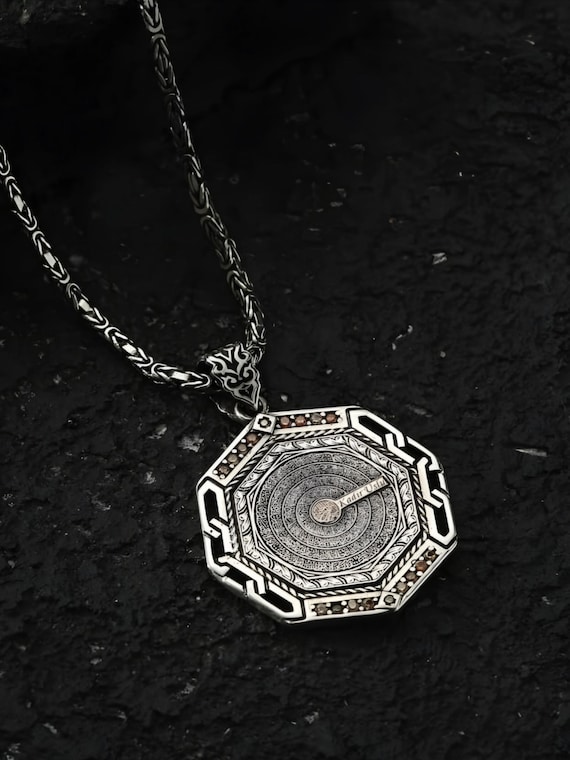 Personalized Sterling Silver Islamic Necklace • Citrine Stone Octagon Medallion