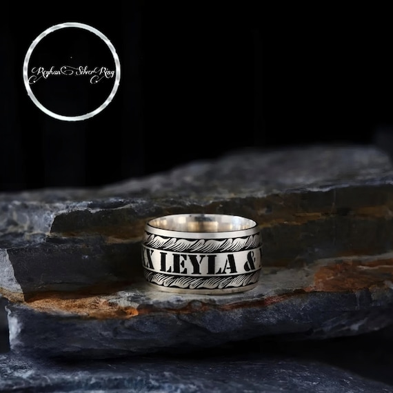 Sterling Silver Wedding Ring: Personalized Roman Numeral Name Band
