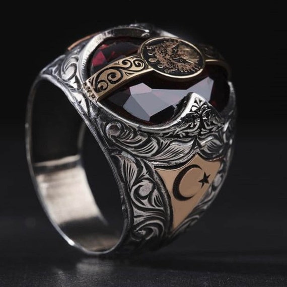 Black Onyx Ottoman Ring: Handcrafted 925 Silver, Adjustable Men's Gift