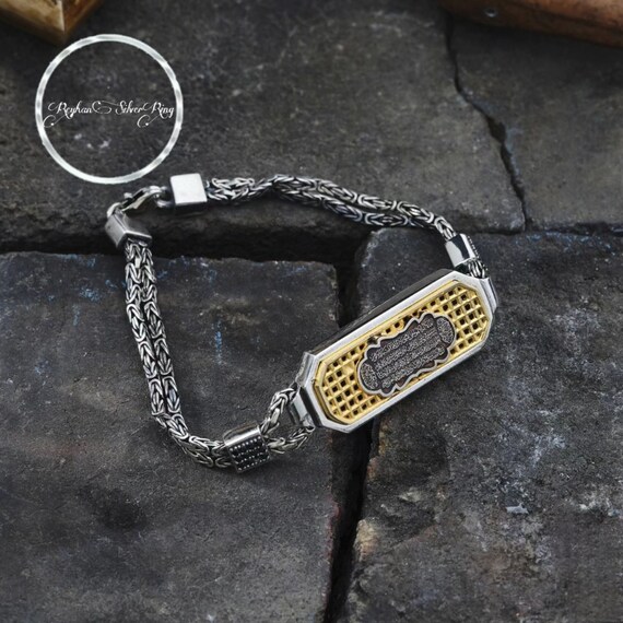 Handcrafted Sterling Silver Men's Bracelet: Custom Engraved Arabic Cage Design