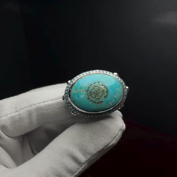 Turquoise Sterling Silver Solomon Seal Ring - Religious Gift - Name Jewelry