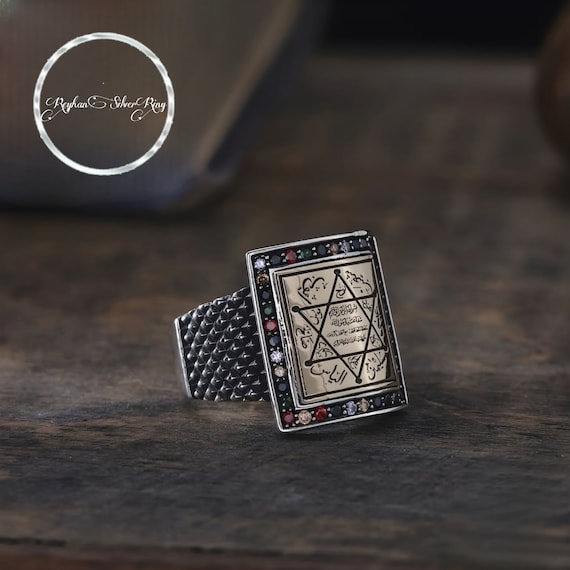 Unique Seal of Solomon Zircon Ring I Adjustable Talisman Jewelry for Men