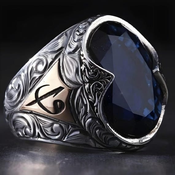 Black Stone Silver Men's Ring: Handmade 925 Sterling Silver, Customizable