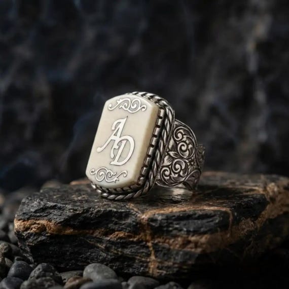 Custom Initial Men Ring, Personalized 925 Silver Ring, Gift for Husband