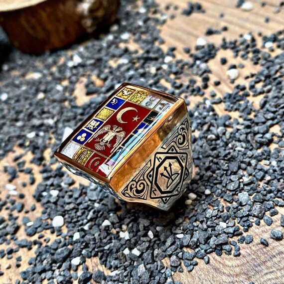 Oghuz Khagan Seal Sterling Silver Ring: Turkish Flag Jewelry