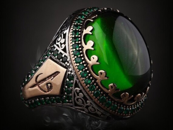 Handmade Ottoman Gemstone Ring, Personalized Islamic Sterling Silver Men’s Ring