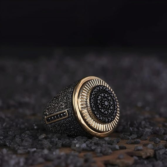 Textured Black Zircon Silver Ring – Modern Statement Men’s Jewelry