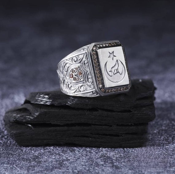 Wolf Moon Star 925K Sterling Silver Ring - Turkish Handmade Jewelry