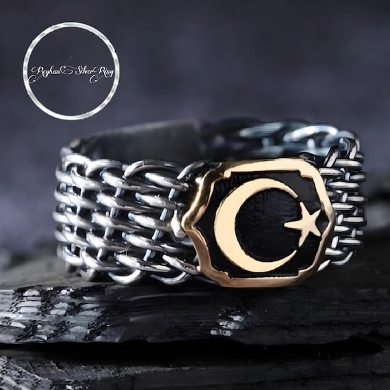 Moon Star Sterling Silver Ring - Knitted Boho Adjustable Ring