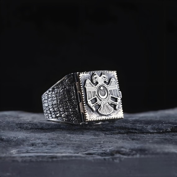 Silver Hidden Split Ring, Oguz Paper Seal, Double Head Eagle Ring