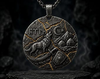 925 Sterling Silver Otuken Necklace, Gokturk Wolf Turkish Heritage Pendant