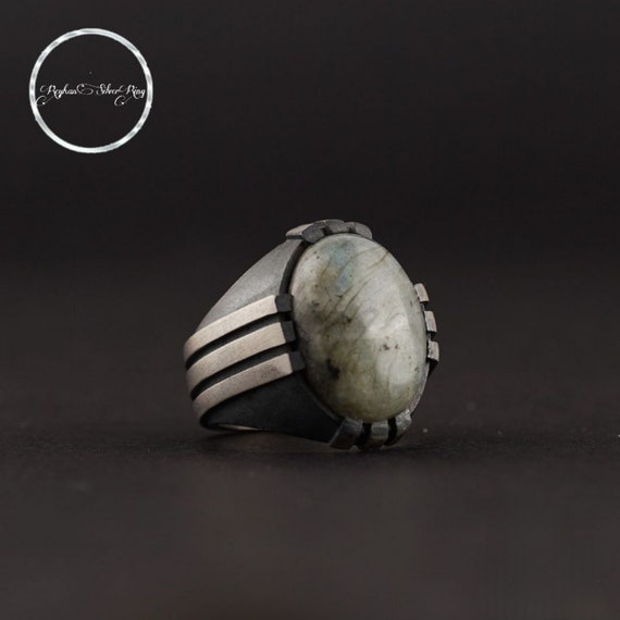 Adjustable Labradorite Ring: Oval Sterling Silver Statement Ring
