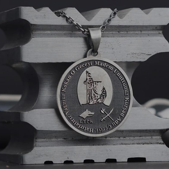Kursad Silver Necklace, Turkish Warrior Pendant, Ancient Turkic Symbol, Göktürk History