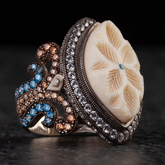 Handmade Sterling Silver Pearl Ring: Turkish Embroidered Design