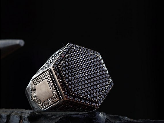 Handmade Garnet & Sterling Silver Ottoman Ring: Waterway Design