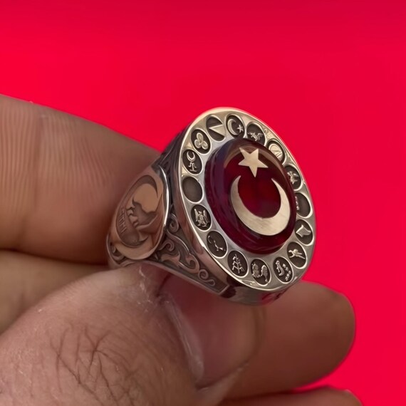 Amber Stone Ottoman Ring - Wolf Moon Design - Gift for Turkish