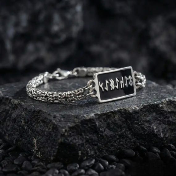 Göktürk Runic Silver Bracelet, Turkic Script Mens Bracelet Gift