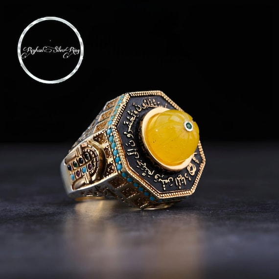 Handmade Yellow Amber Sterling Silver Ring – Jerusalem Men's Jewelry