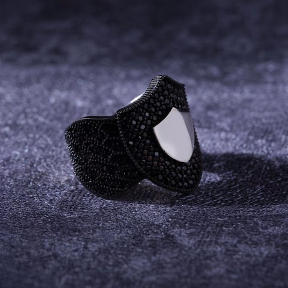 Viking Shield Sterling Silver Ring: Norse Warrior Zircon Stone Design