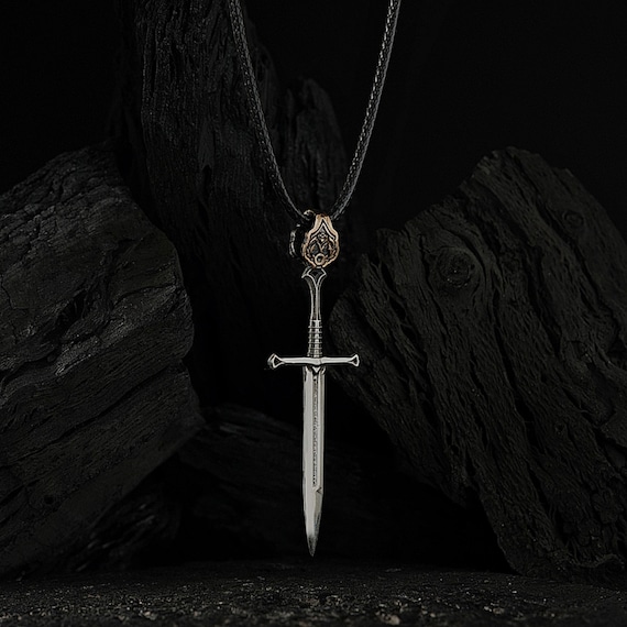 3D Sword Pendant Necklace – Bold Warrior Style Leather Cord