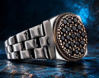 Black Zircon 925K Sterling Silver Men's Ring - Handmade Jewelry